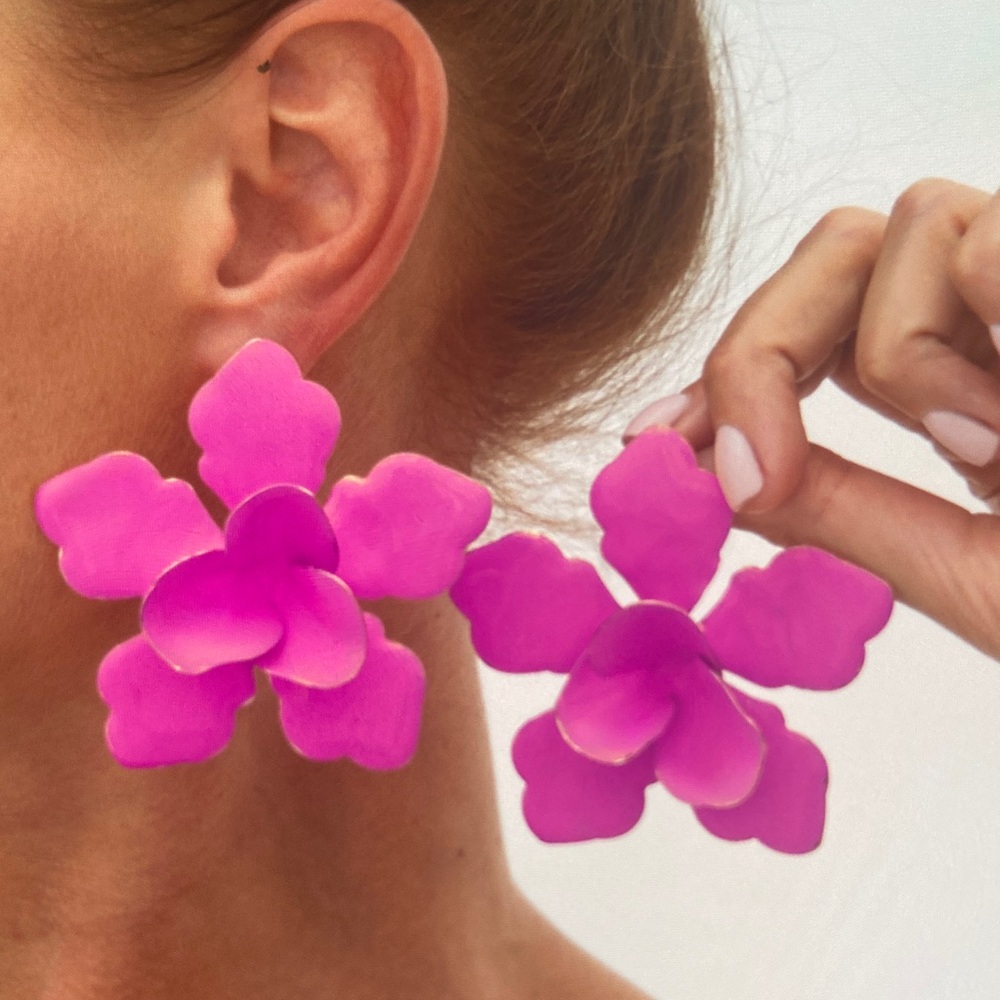 Vibrant Pink Blossom Earrings - Picture 2 of 5